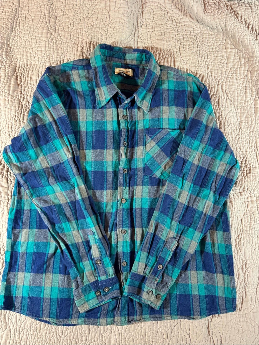 Anchor Blue California's Original Men's XL Flannel Plaid Shirt Blue Teal